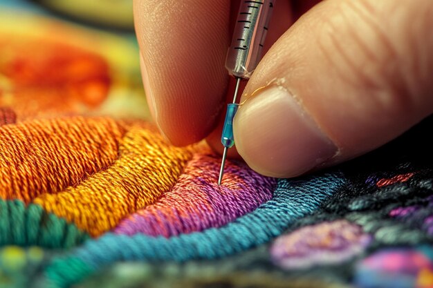 Close-up of hand embroidery on fabric